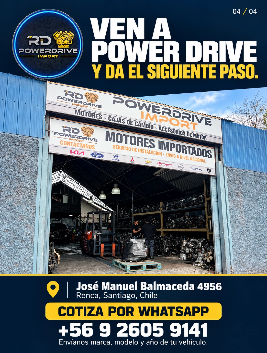 Lámina: Ven a Power Drive y da el siguiente paso. Fachada del local en Renca